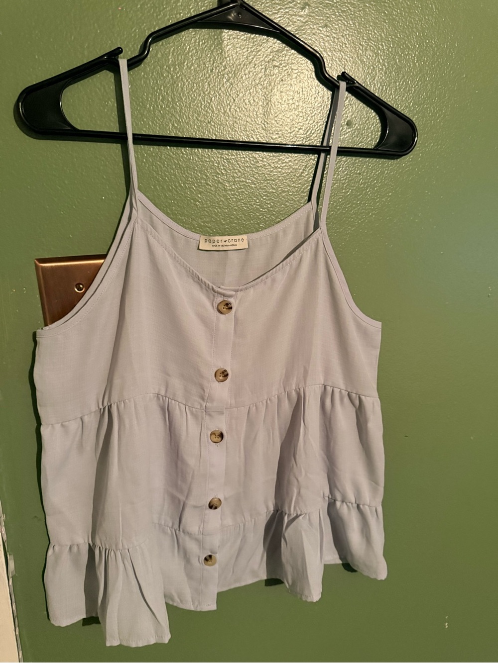 Paper Crane Pale Blue Button-Front Ruffle Camisole